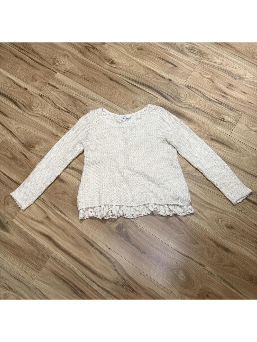 Belle France Made in Italy Cream Mohair Lace Trim Sweater S Cottagecore Boho